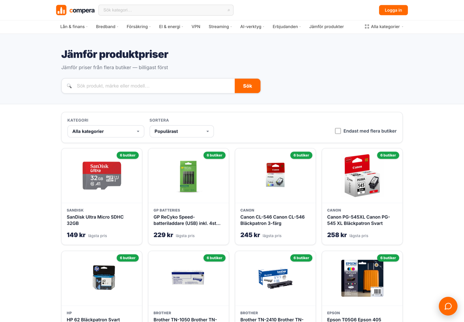 Prisjämförelse över butiker